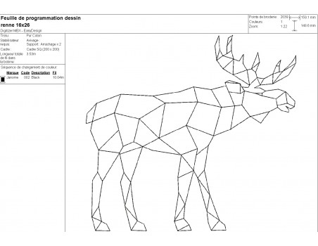 machine embroidery design origami reindeer