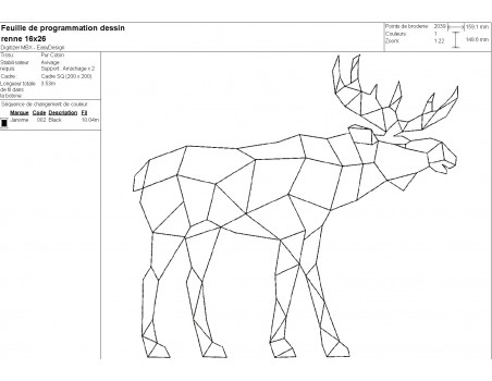 Motif de broderie machine renne origami