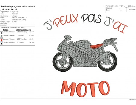 Motif de broderie machine moto