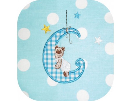 Motif de broderie machine ourson sur la lune