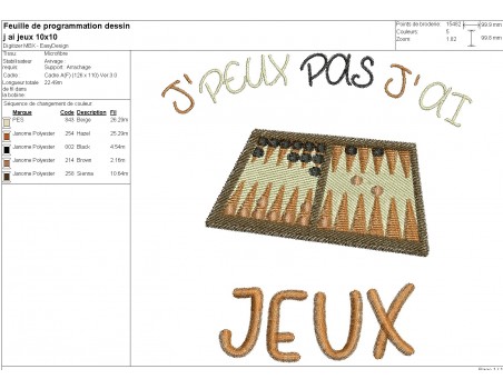 Motif de broderie machine  j'peux pas j'ai jeux