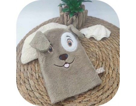 Motif de broderie machine  gant de toilette chien ITH