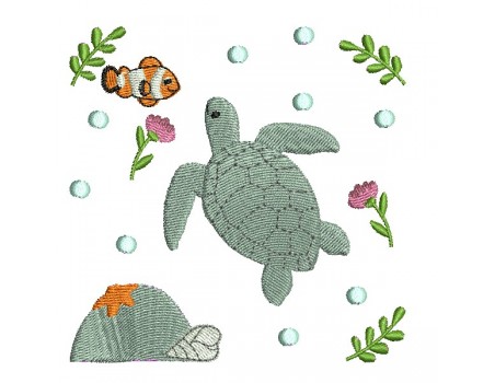 machine embroidery design sea turtle