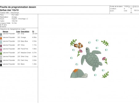 Motif de broderie machine tortue de mer