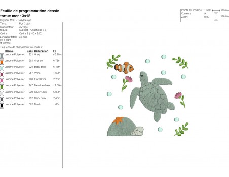 Motif de broderie machine tortue de mer