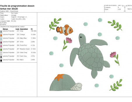 machine embroidery design sea turtle