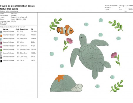 Motif de broderie machine tortue de mer