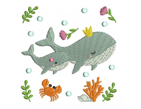 machine embroidery design whale