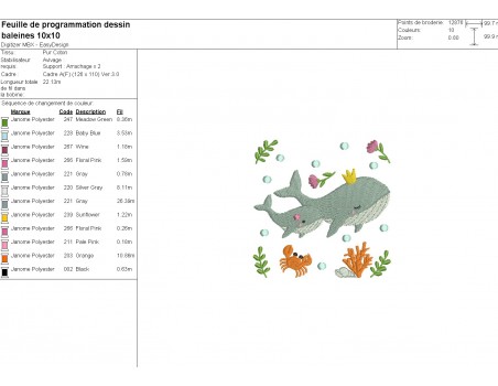 Motif de broderie machine baleines