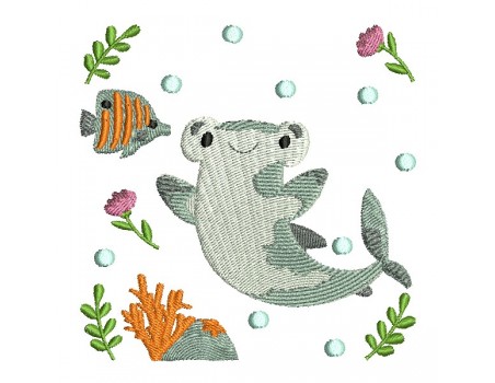 machine embroidery design  hammerhead shark