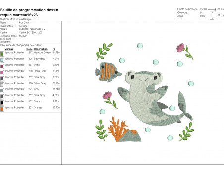 Motif de broderie machine requin marteau