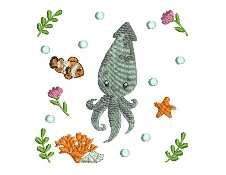 machine embroidery design octopus