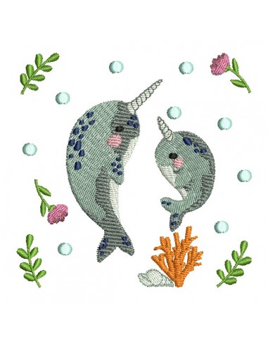 machine embroidery design narwhal