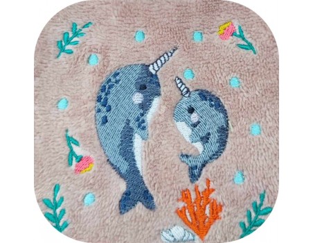 machine embroidery design narwhal