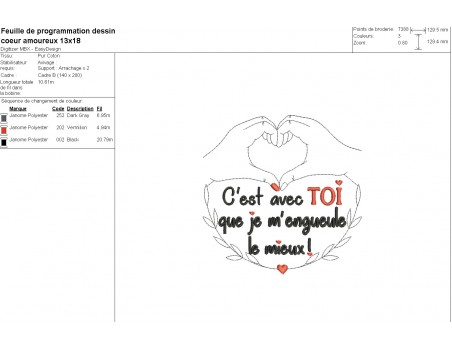 Motif de broderie machine  coeur amoureux