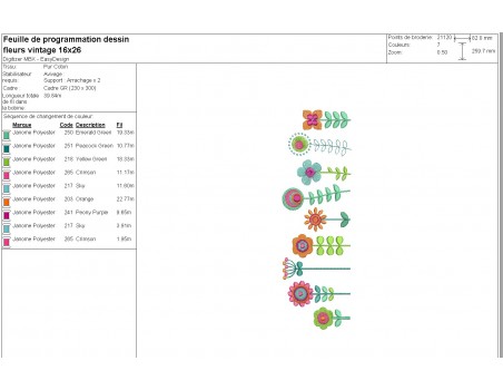 Motif de broderie machine  fleurs vintage