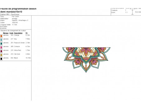 Motif de broderie machine  demi mandala