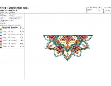 Motif de broderie machine  demi mandala