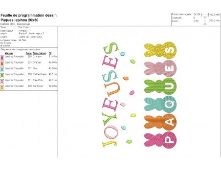 Motif de broderie machine  lapins  Joyeuses Pâques
