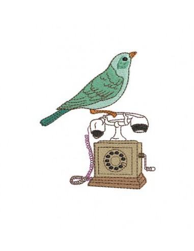 Motif de broderie machine l'oiseau sur le téléphone