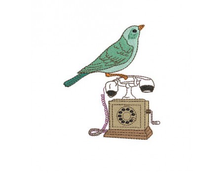 Motif de broderie machine l'oiseau sur le téléphone
