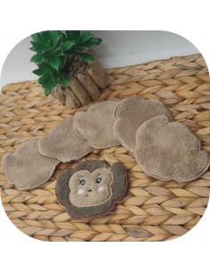 machine embroidery design ith reusable monkey head cotton wipes