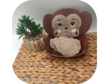 machine embroidery design ith reusable monkey head cotton wipes