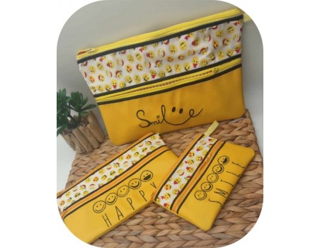 machine embroidery  design ith double zipper pencil case