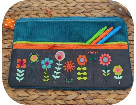 machine embroidery  design ith double zipper pencil case