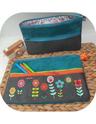 machine embroidery  design ith double zipper pencil case