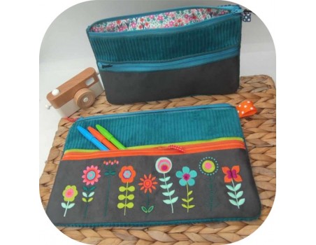 machine embroidery  design ith double zipper pencil case