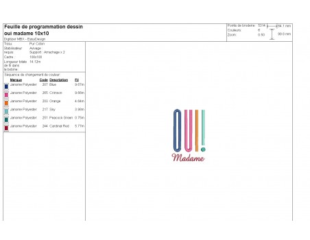 Motif de broderie machine oui madame