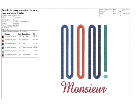 Motif de broderie machine non monsieur