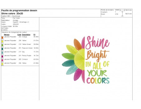 machine embroidery design shine, bright colors