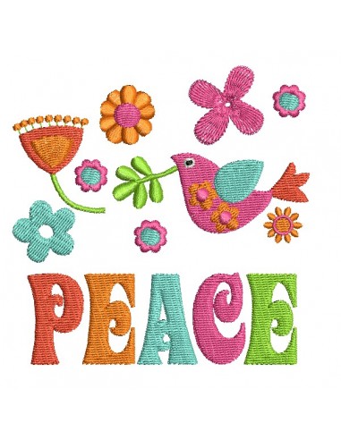 machine embroidery design  vintage flowers bird peace