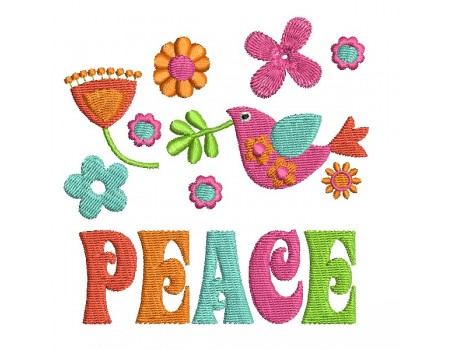 machine embroidery design  vintage flowers bird peace