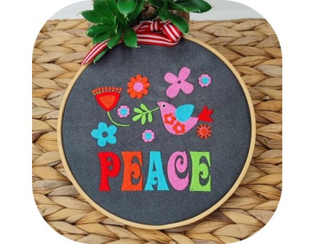 machine embroidery design  vintage flowers bird peace