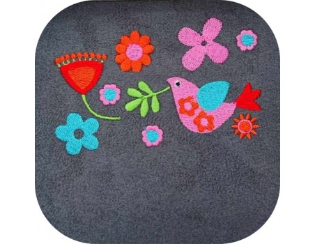 machine embroidery design  vintage flowers bird peace