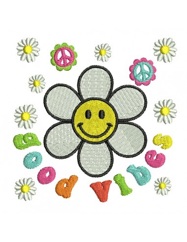 Motif de broderie machine Godd vibes smiley marguerite