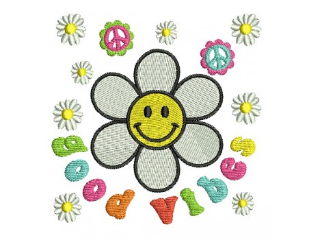 Motif de broderie machine Godd vibes smiley marguerite