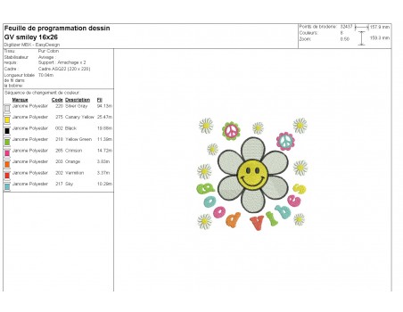 Motif de broderie machine Godd vibes smiley marguerite