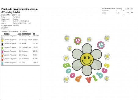 Motif de broderie machine Godd vibes smiley marguerite