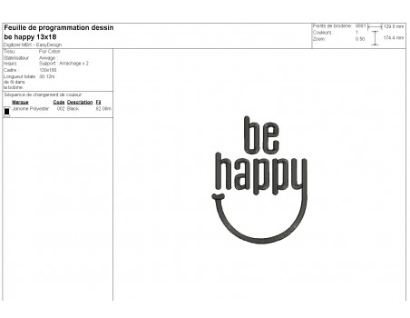 Motif de broderie machine  Be happy