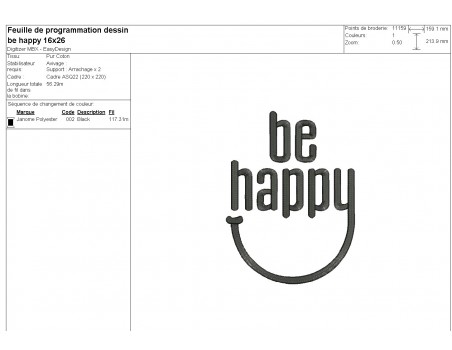 Motif de broderie machine  Be happy