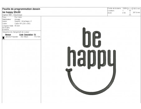 Motif de broderie machine  Be happy