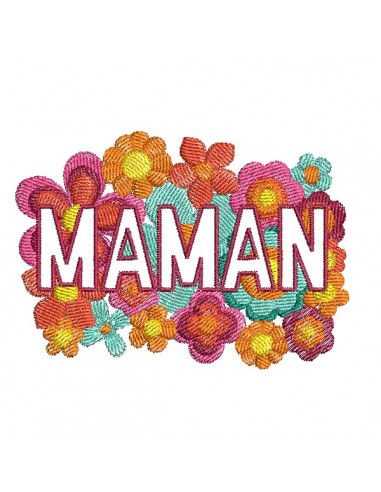 Motif de broderie machine vintage fleurs Maman