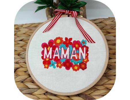 Motif de broderie machine vintage fleurs Maman