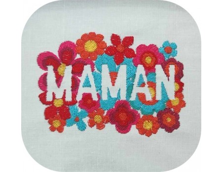 Motif de broderie machine vintage fleurs Maman