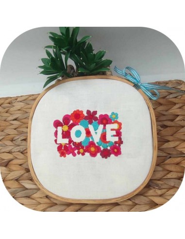 machine embroidery design  vintage flowers love