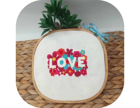 machine embroidery design  vintage flowers love